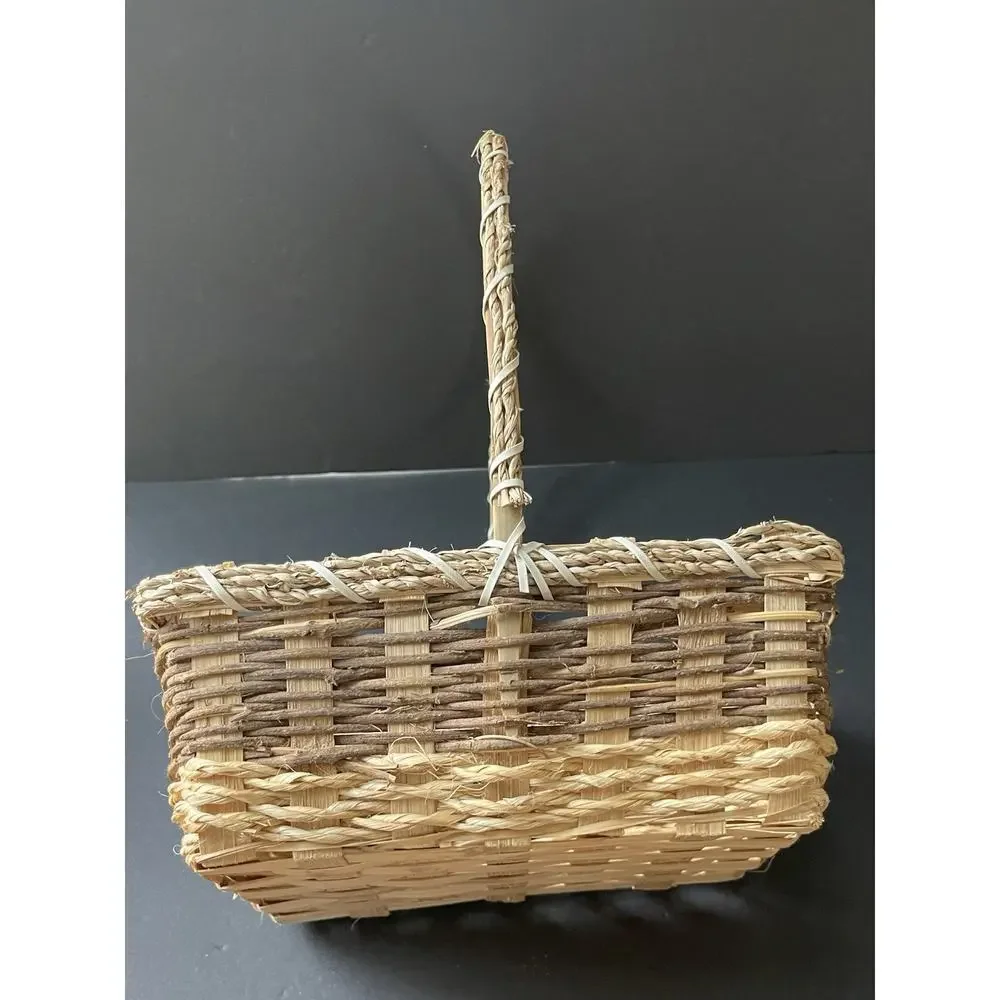 Vintage Garden Trug Handle Basket Rustic Twig Wood Farmhouse Gathering Cottage